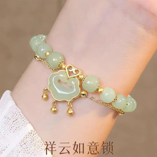 Hetian Jade Safety Lock Bracelet For Women, Suitable For Best Friends And Students, Versatile, Niche Design, High-End, Light Luxury, Vintage Style