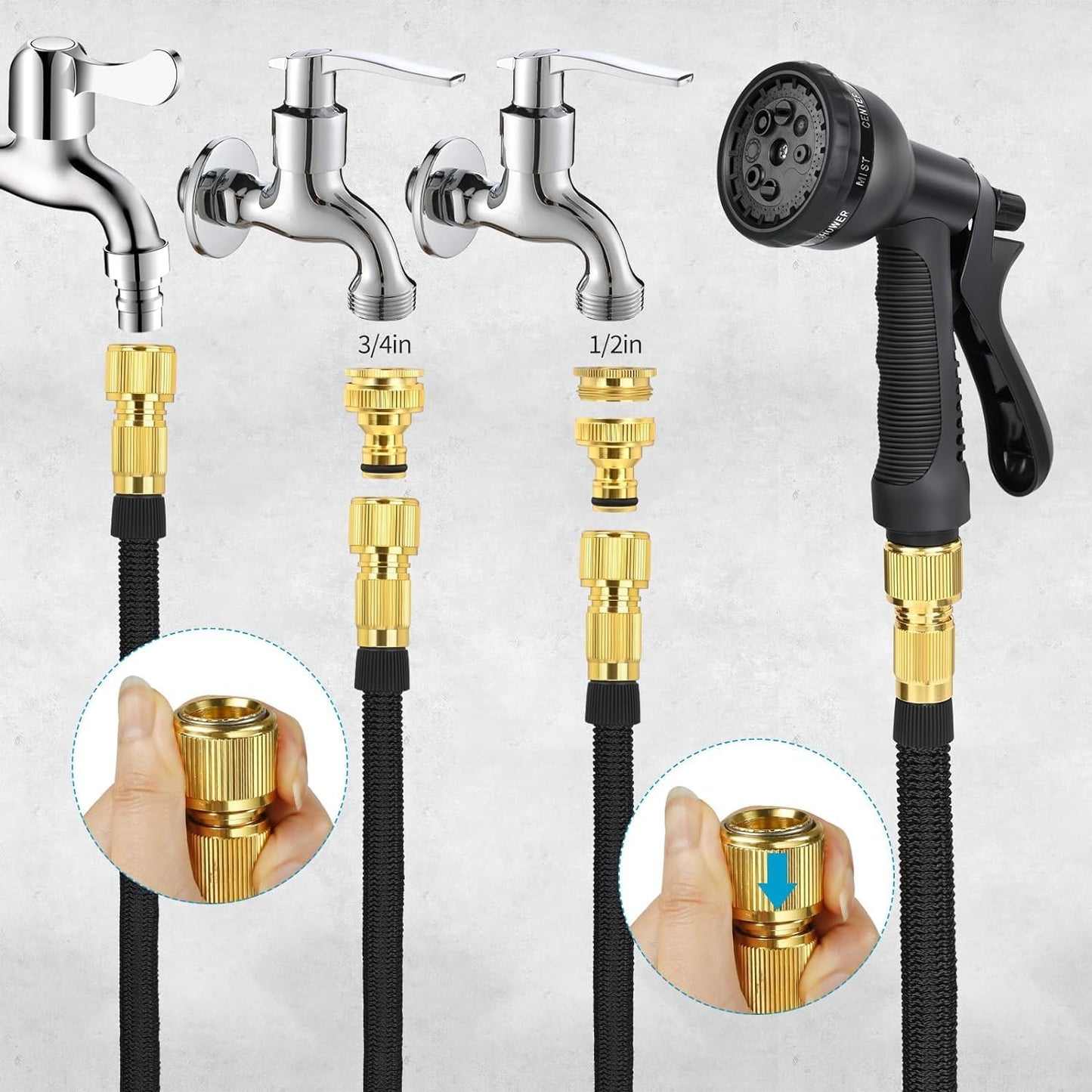 25-150F  Water Garden Hose Nozzle Set, Suitable For Garden Watering, Car And Pet Outdoor Cleaning