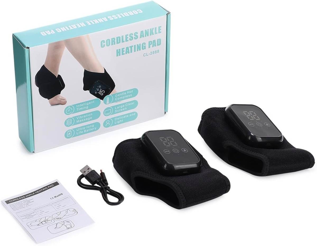 Cordless Ankle Massager With Heat, Ankle Heating Pad With Massage, Rechargeable Heated Foot Brace Wrap, 3 Vibration And Heating Modes For Left Right Feet