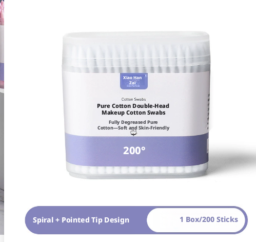 Double-ended makeup cotton swabs-spiral + pointed tip-white-200 pcs-1 box