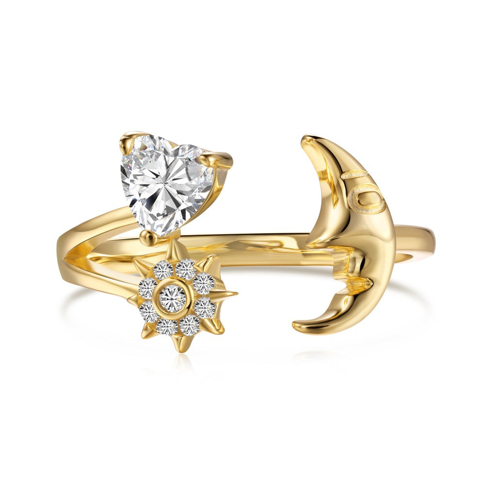 S925 Loving Heart In Sterling Silver Ring Female Inlaid Heart-shaped Zircon Japanese And Korean