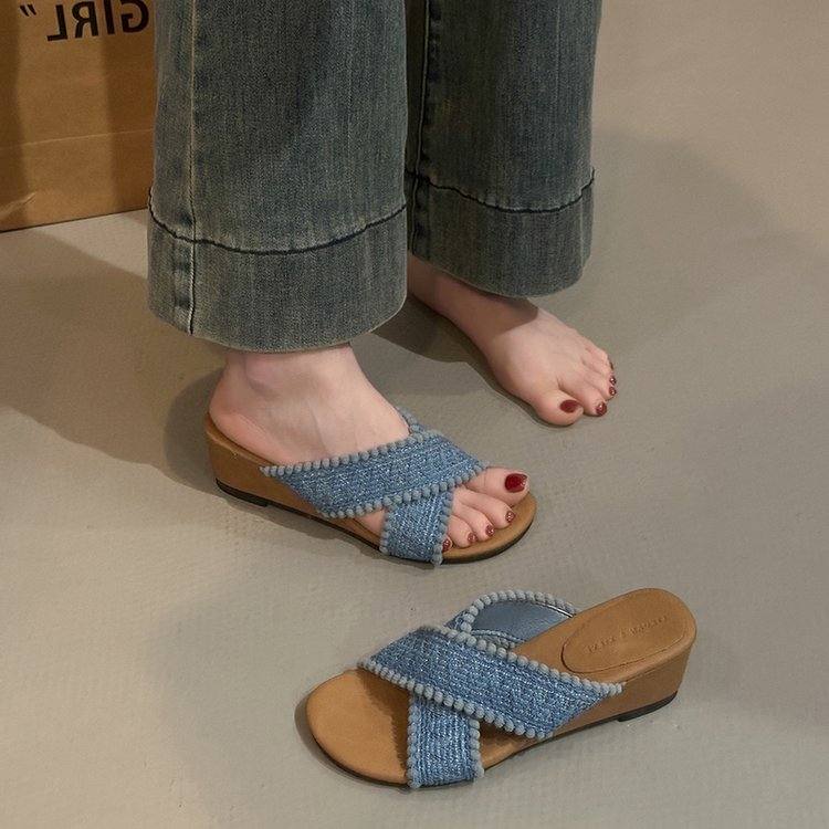Women's French Style Platform Thong Sandals, Outdoor Heeled Flip Flops For Beach