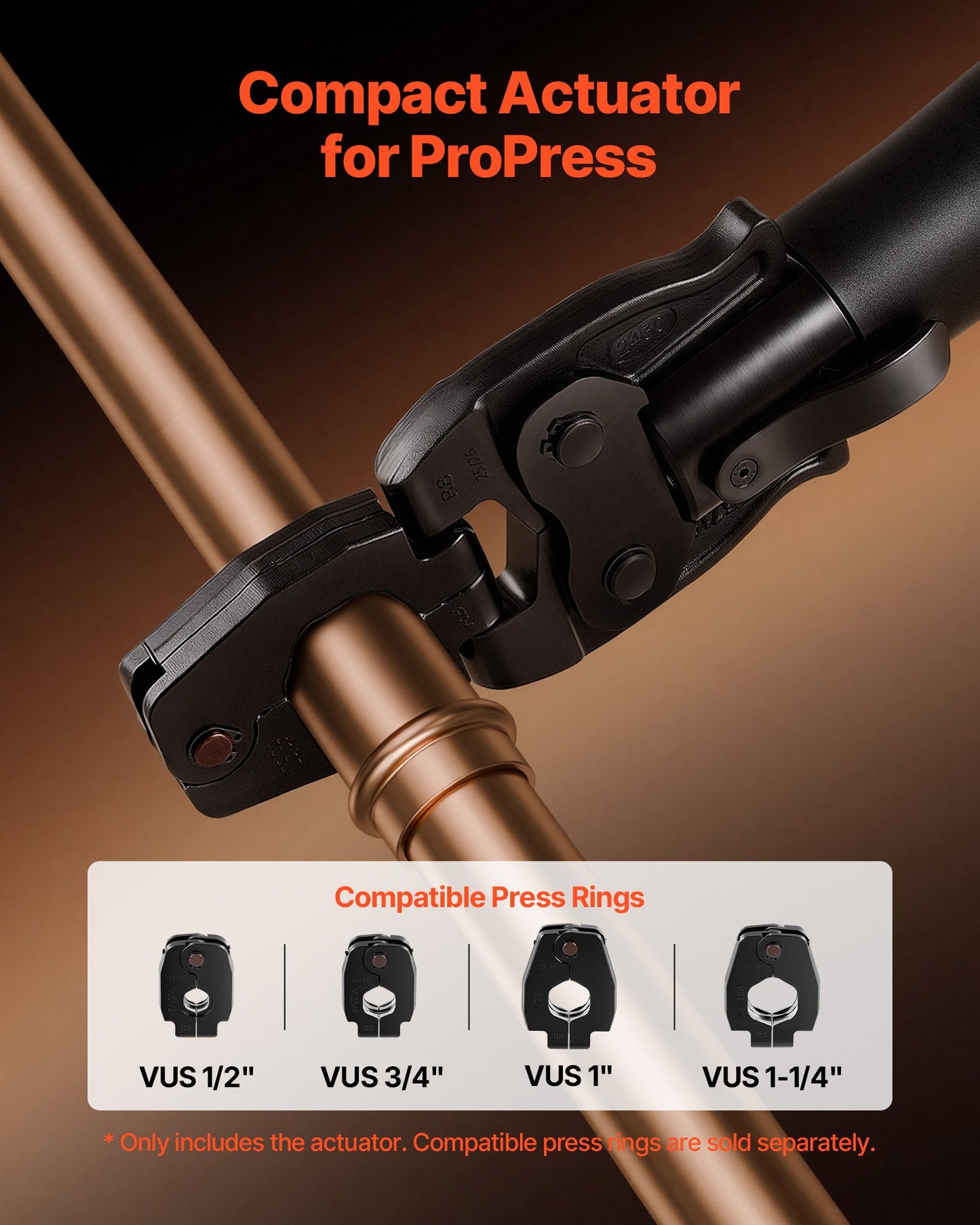 Press Actuator For Compact Series Press Tools, Compatible With 1/2", 3/4", 1" & 1-1/4" Press Rings For ProPress Copper Pipes - Works With 24KN Press Tools (Ring NOT Included)