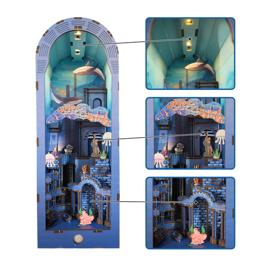 Sales Are Prohibited On The TEMU And SHEIN - 3d Wooden Puzzle For Adults Atlantis Book Nook With Lights Model Kit Dollhouse DIY Miniature House Birthday And Christmas Gifts