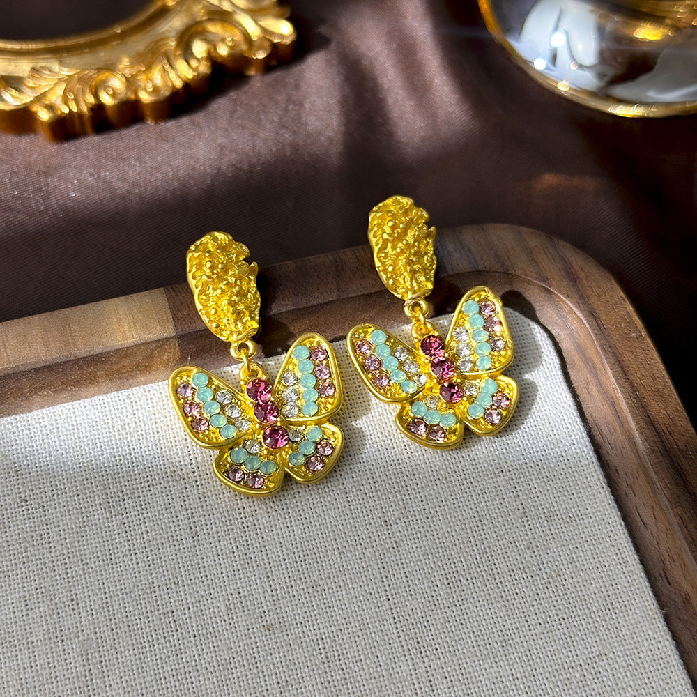 Vintage Elegant Flower Earrings - Enamel Retro Niche Style, Light Luxury Premium Versatile Ear Jewelry For Women