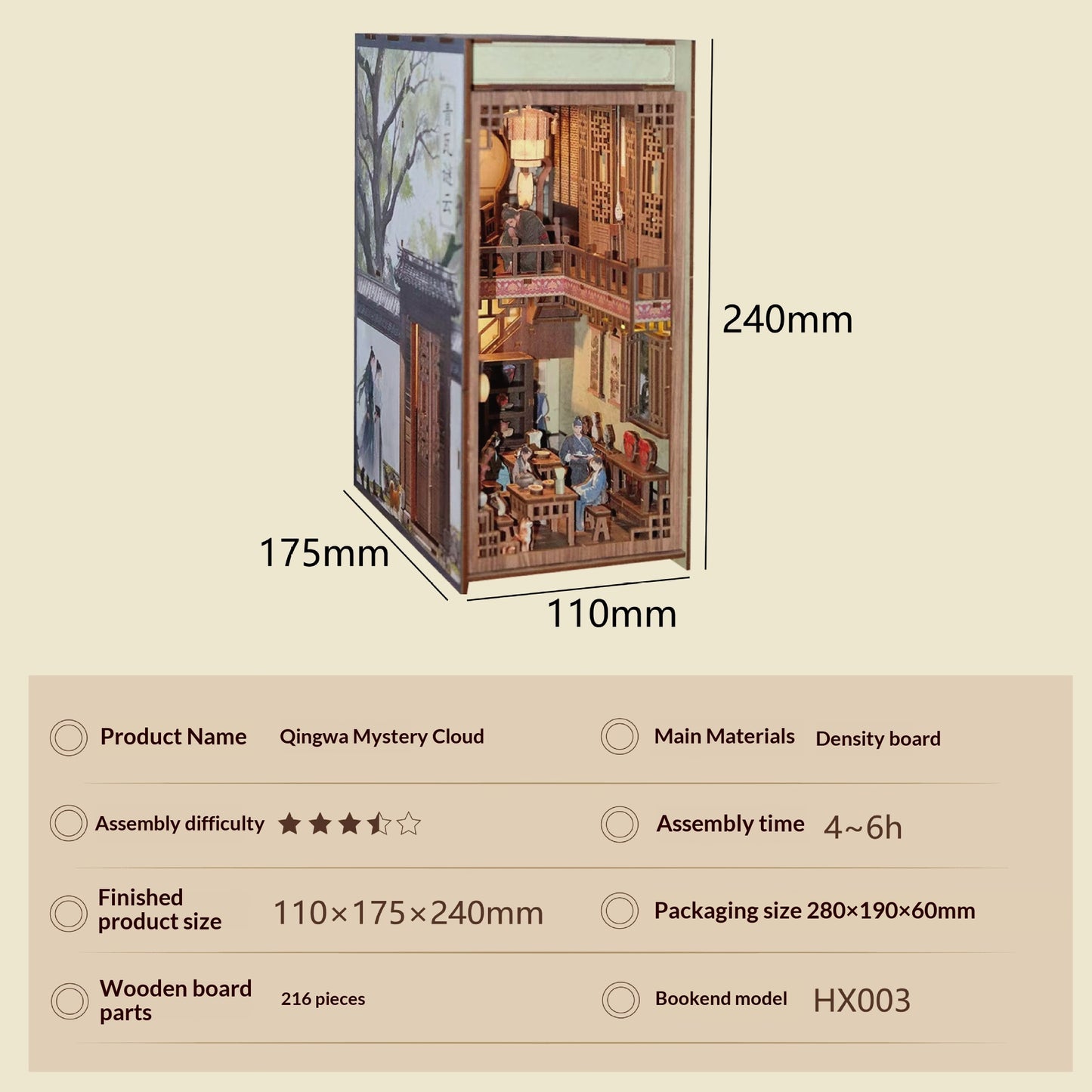 Shiguang Bookstore Assembled Bookend DIY Cottage Handmade 3D Puzzle Miniature Model Gift