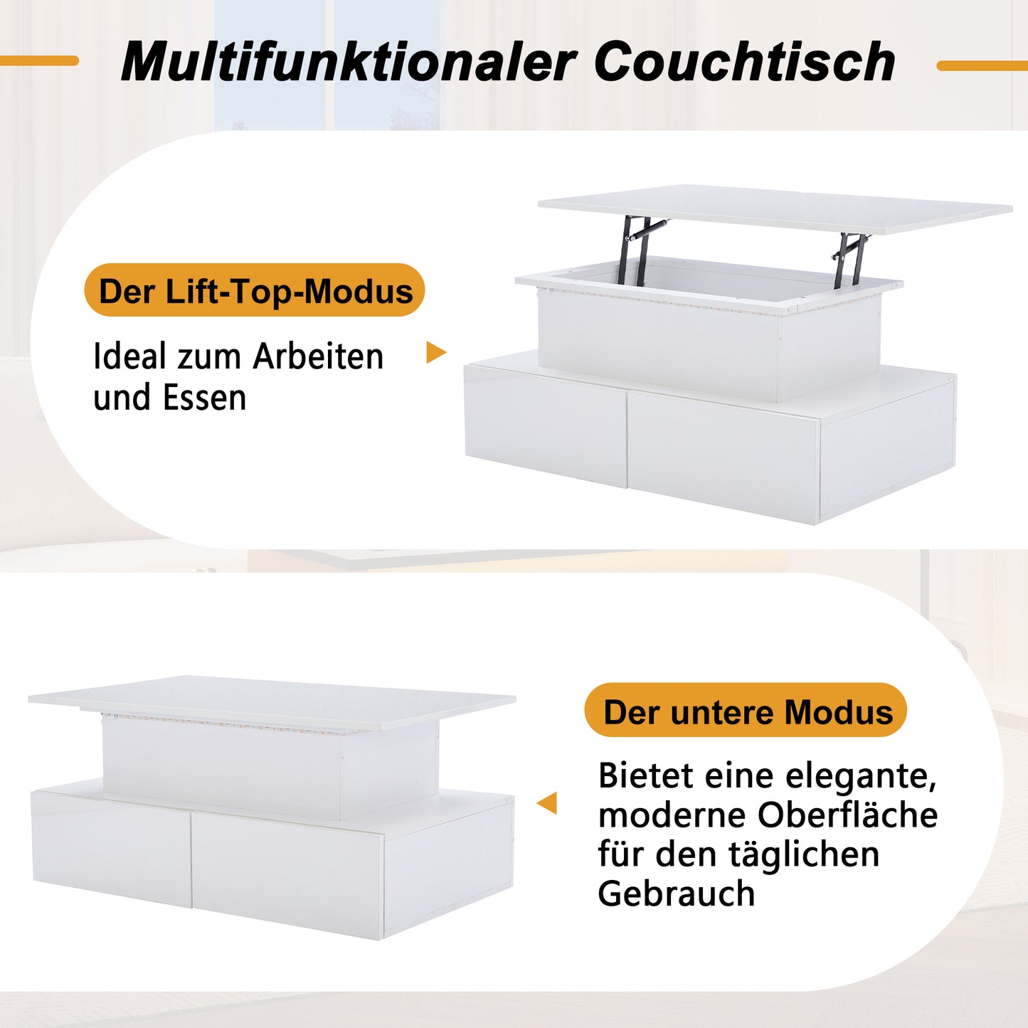 Modern White High Gloss Coffee Table With LED Lighting And 4 Drawers  Stylish 90x55x41 Cm Side Table With Storage, Loadable Up To 30 Kg