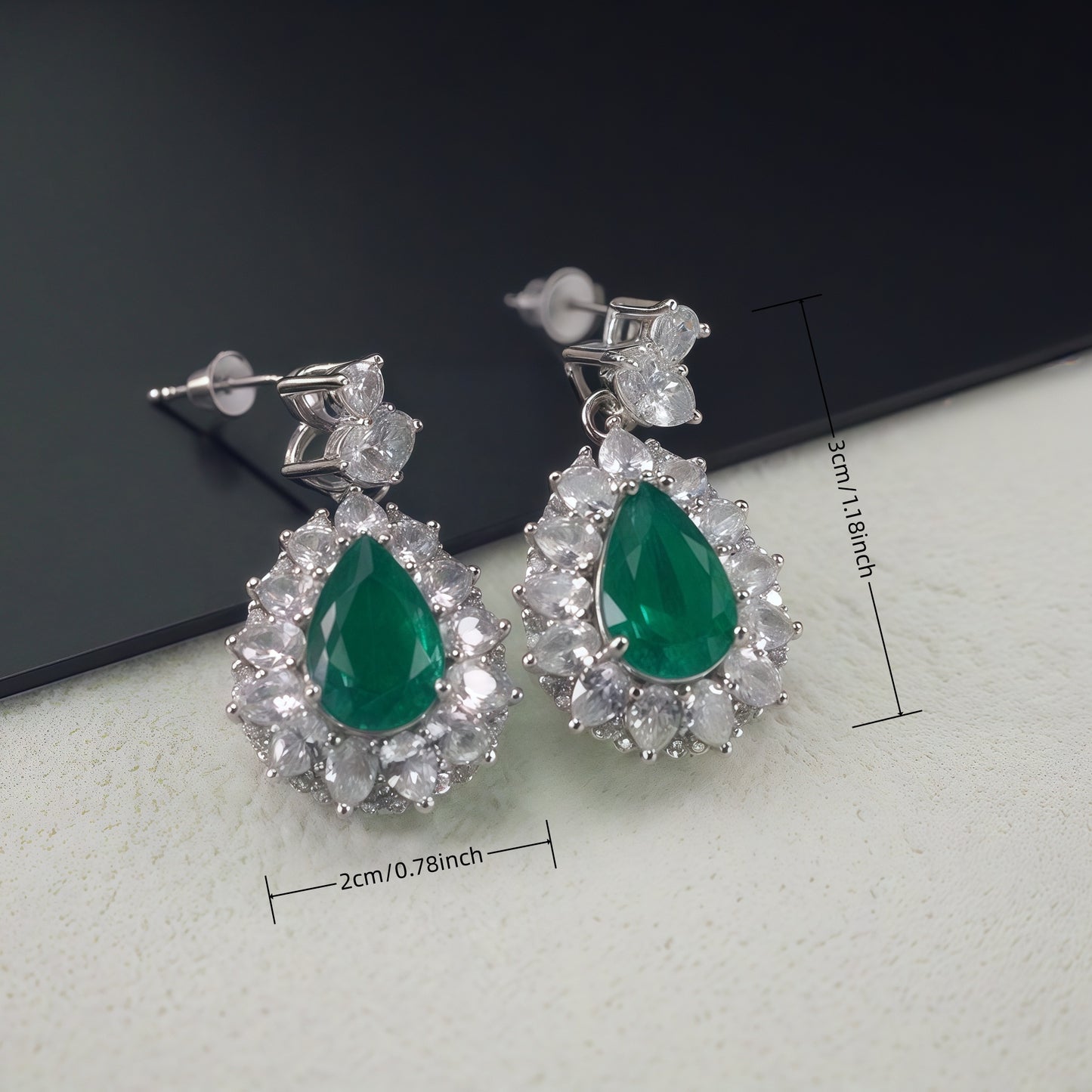 Pear Cut Vivid Emerald CZ Multi Marquise White Crystal Halo Dangle Earrings For Women, Copper Silver Plated Vintage Royal Bridal Wedding Formal Banquet Statement Jewelry Gift