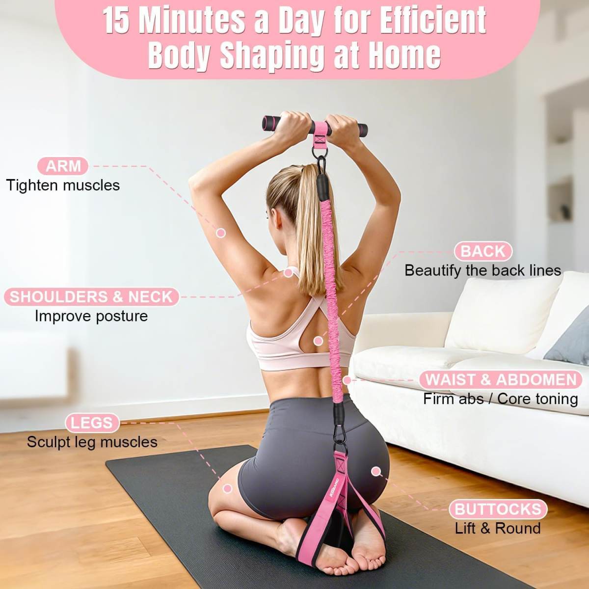 3 Tube Sit Up Resistance Bands With Handles & Foot Pedals, Adjustable Abdominal Exercise Equipment, Multifunctional Resistance Trainer For Abs, Waist, Arms & Leg Workout For Women