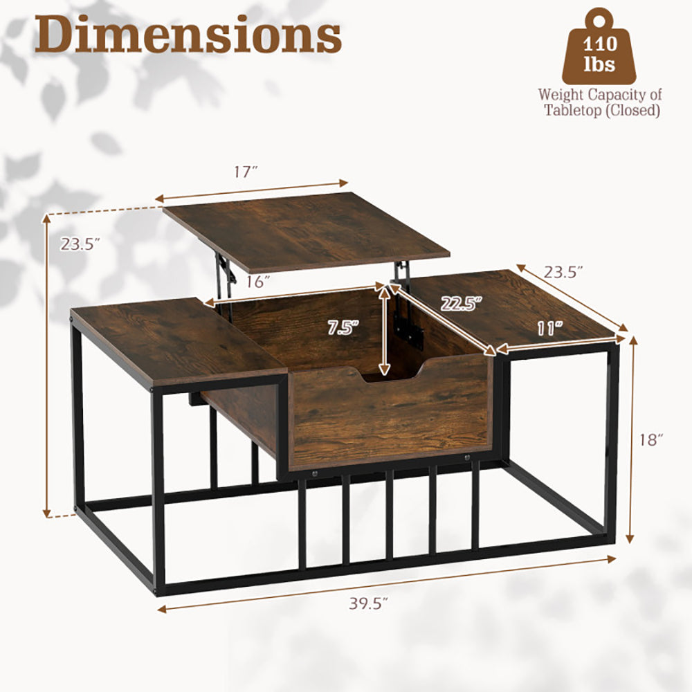 Lift Top Coffee Table Modern Center Table With Hidden Storage Compartment With Anti-slip Feet For Living Room, Reception Room Or Office