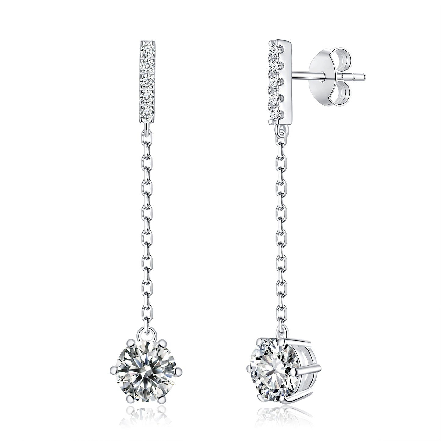S925 Sterling Silver Moissanite Chain Dangle Earrings 0.5 Or1CT  Platinum Plated Long Drop Earrings With GRA Certificate Elegant Jewelry Gift Box Set For Women