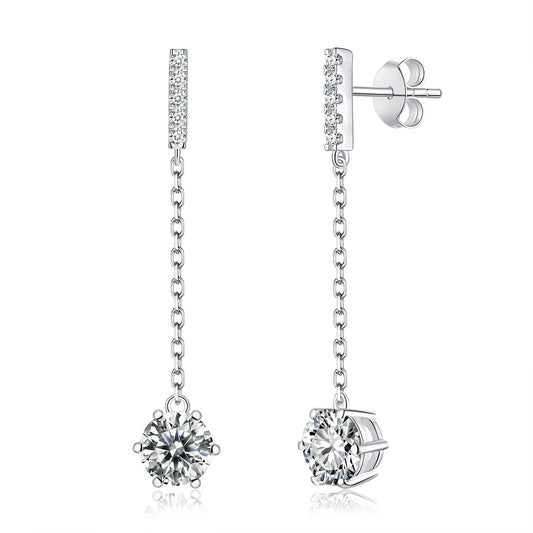 S925 Sterling Silver Moissanite Chain Dangle Earrings 0.5 Or1CT  Platinum Plated Long Drop Earrings With GRA Certificate Elegant Jewelry Gift Box Set For Women