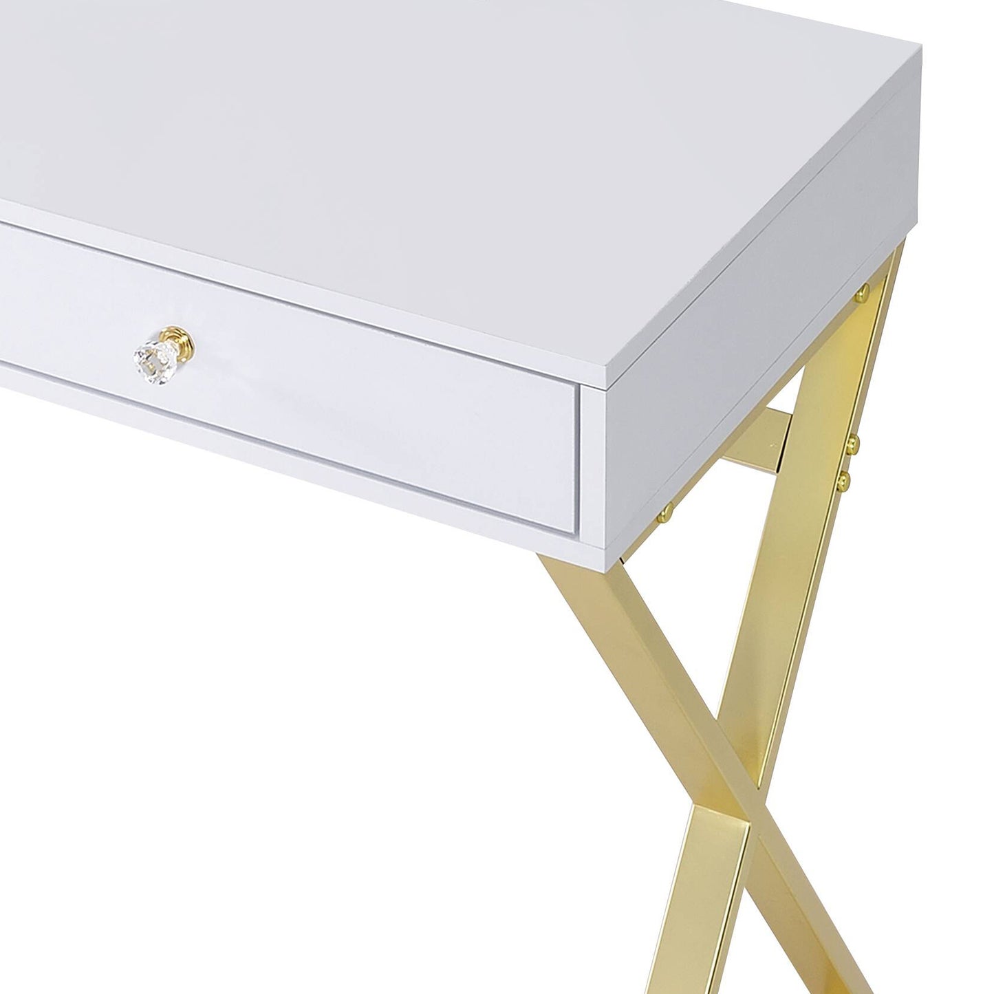 Coleen White & Gold Finish Vanity Desk W Mirror & Jewelry Tray