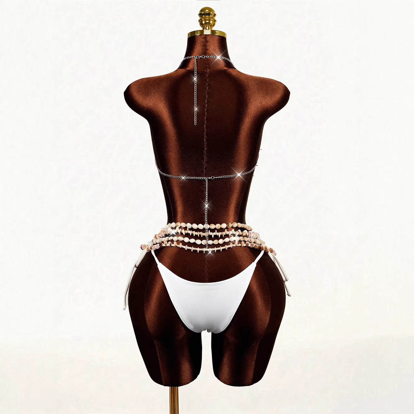 Beaded Bra Vest Halter-Neck Sexy Corset Body Chain 2-Piece Set