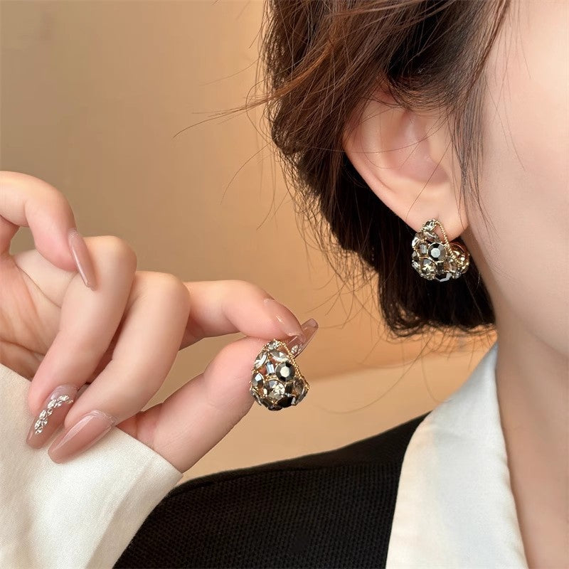 2026 New Arrival Black Crystal Earrings For Women Light Luxury Sparkling Diamond Stud Earrings Premium