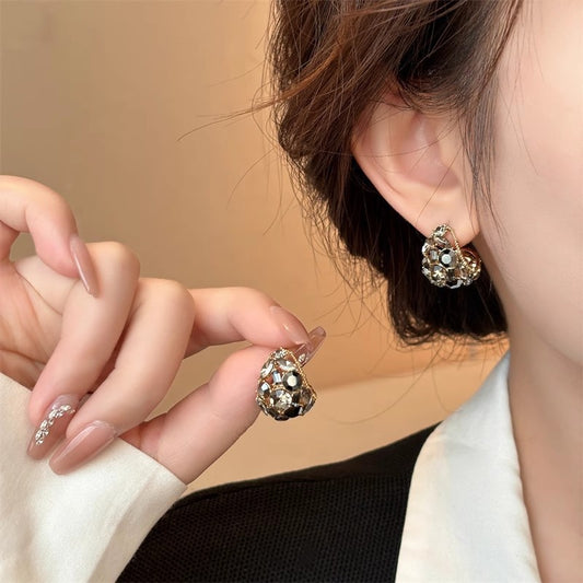 2026 New Arrival Black Crystal Earrings For Women Light Luxury Sparkling Diamond Stud Earrings Premium
