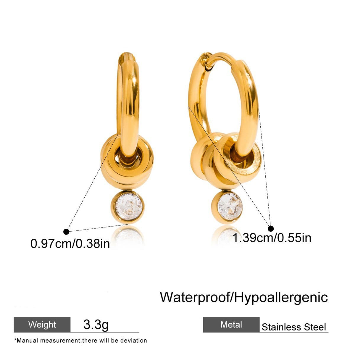 Best-selling Minimalist 18k Gold Stainless Steel White Zircon Earrings