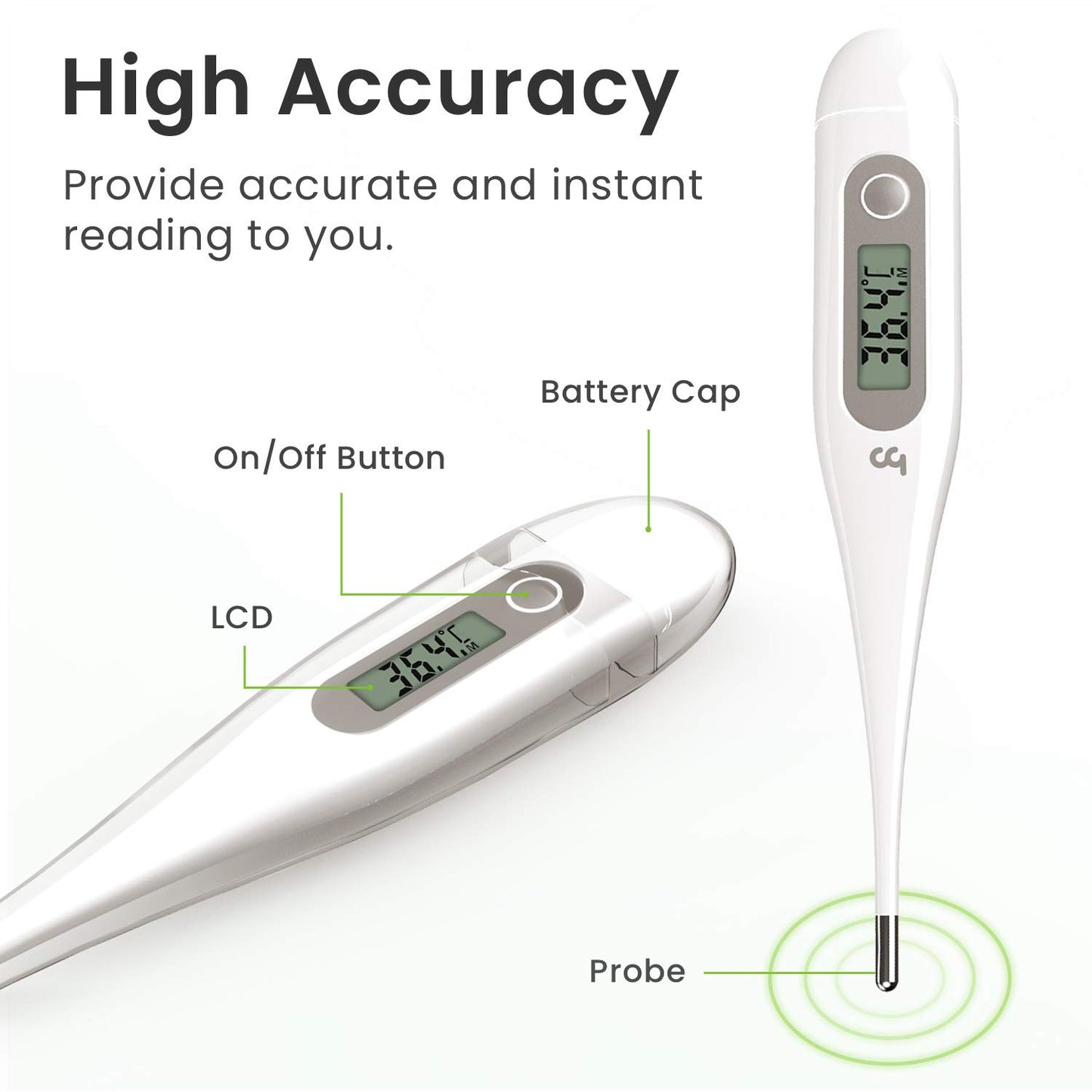 Digital Thermometer, Oral Thermometer Adults Kids Babies, Accurate Fast Switchable Body Temperature Thermometer, Gray