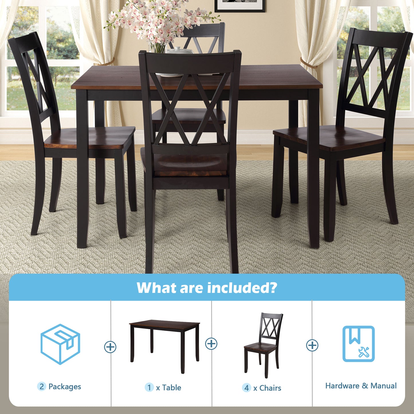 TOPMAx 5- Piece Dining Table Set Home Kitchen Table And Chairs Wood Dining Set  Espresso Black