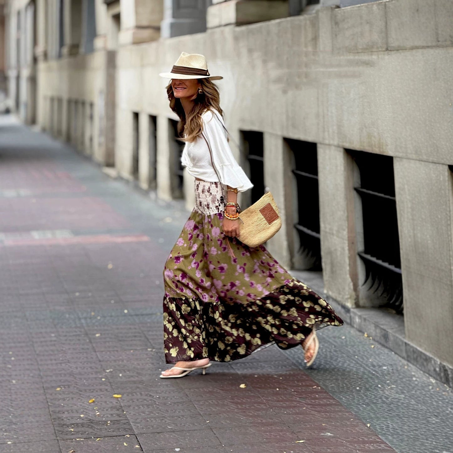 New Floral-print High-waisted Swing Skirt