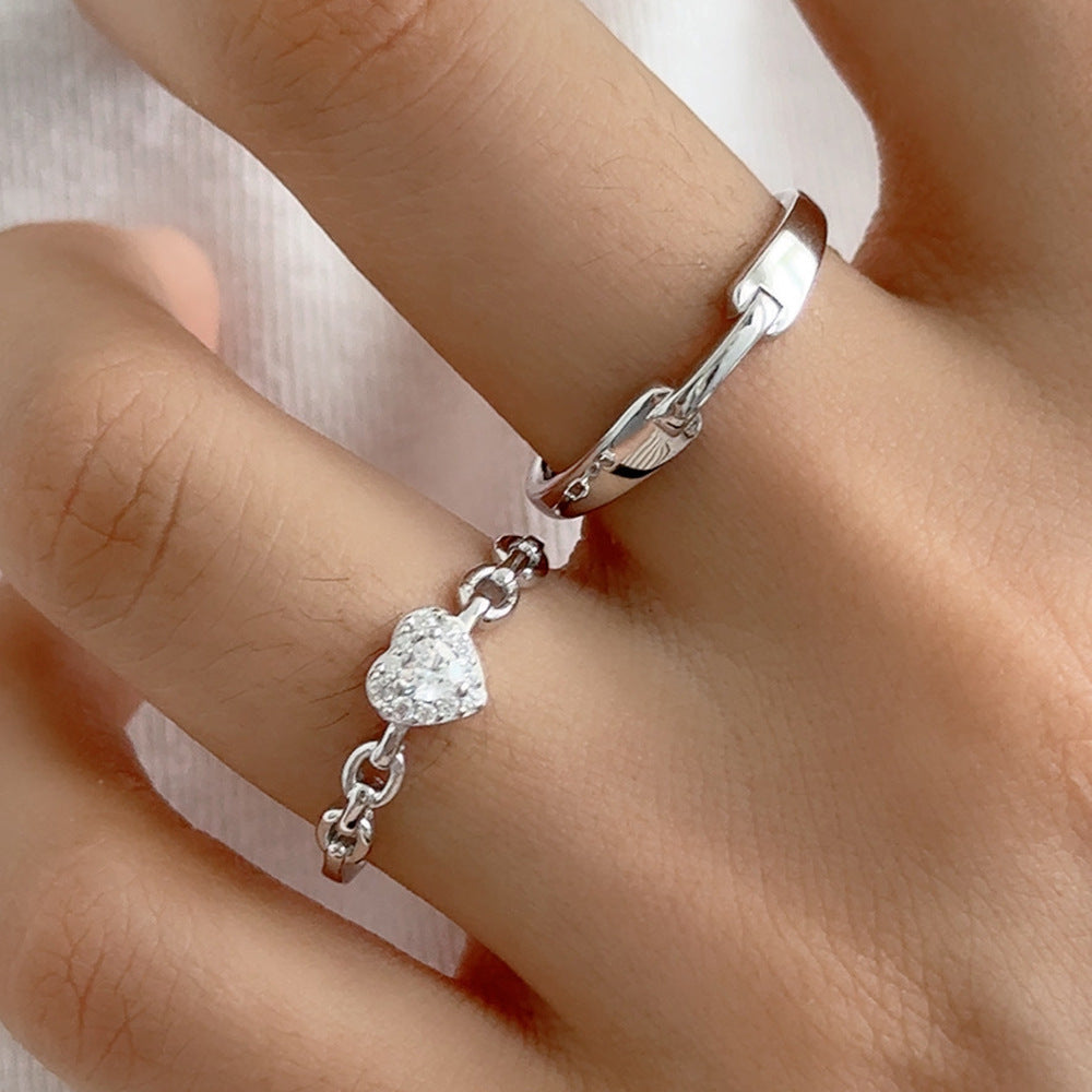 Couple Couple Rings Korean Style Niche Love Ring Diamond-embedded Light Luxury