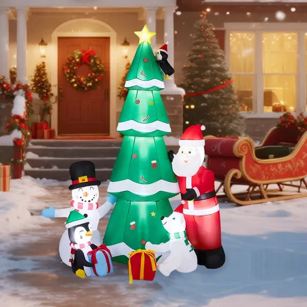 7.5FT Lighted Christmas Inflatable Decoration, Inflatable Christmas Tree With Santa And Snowman, Funny Blow Up Yard Decorations With Built-in LED Lights For Holiday Party Front Yard Lawn Garden Decor