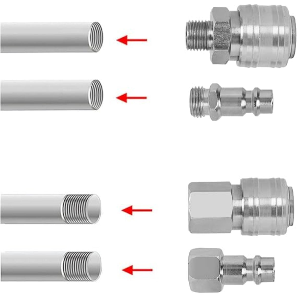 Compressed Air Coupler Set For Compressors, Pneumatic Quick Couplers With Push-on Nipples, Versatile Connection Set For Compressed Air Tools And Hoses—multi-piece Set