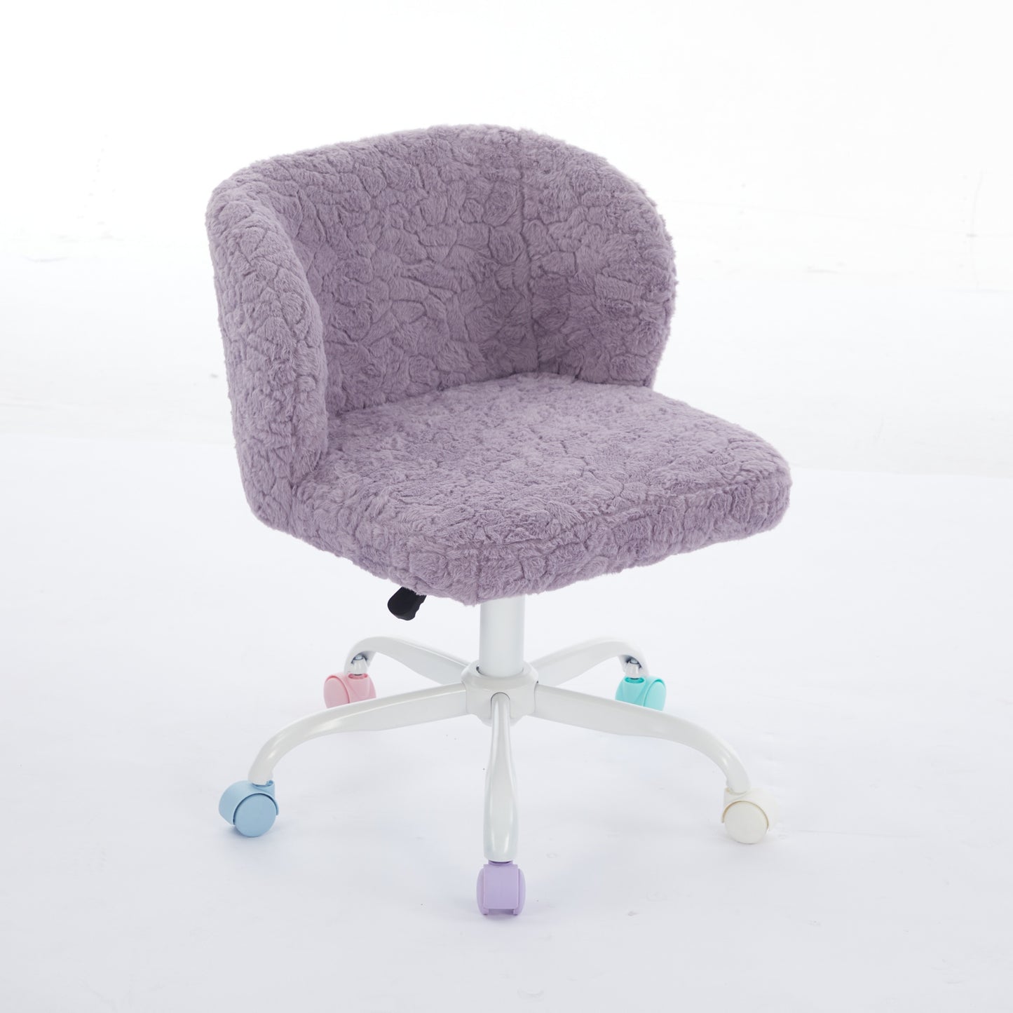 Girls Faux Rabbit Fur Desk Chair, Cute Fluffy Adjustable Swivel Vanity Chair With Silent Colorful Wheels, Soft Upholstered Office Chair For Bedroom, Study Room And Dorm, Purple, Violet Color