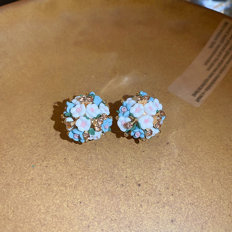 Silver Needle Niche Fashion Earrings For Women Flower Geometric Rhinestone Versatile