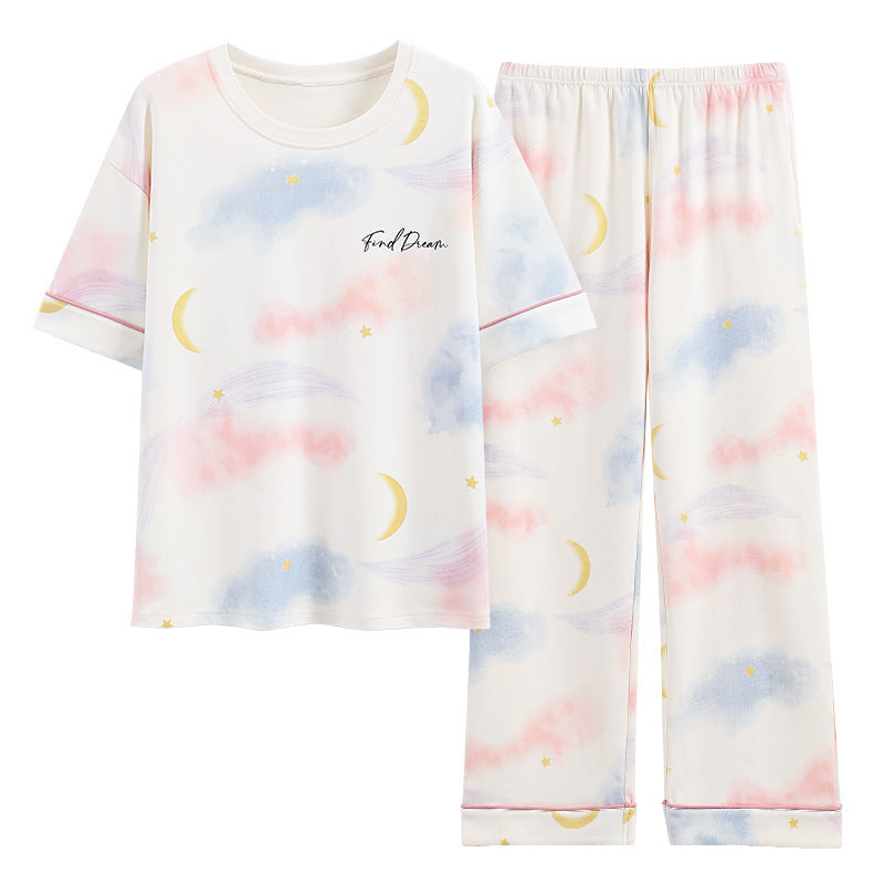 Cotton Trendy Fashion Two-piece Set For Girls Short-sleeve Top And Long Pants