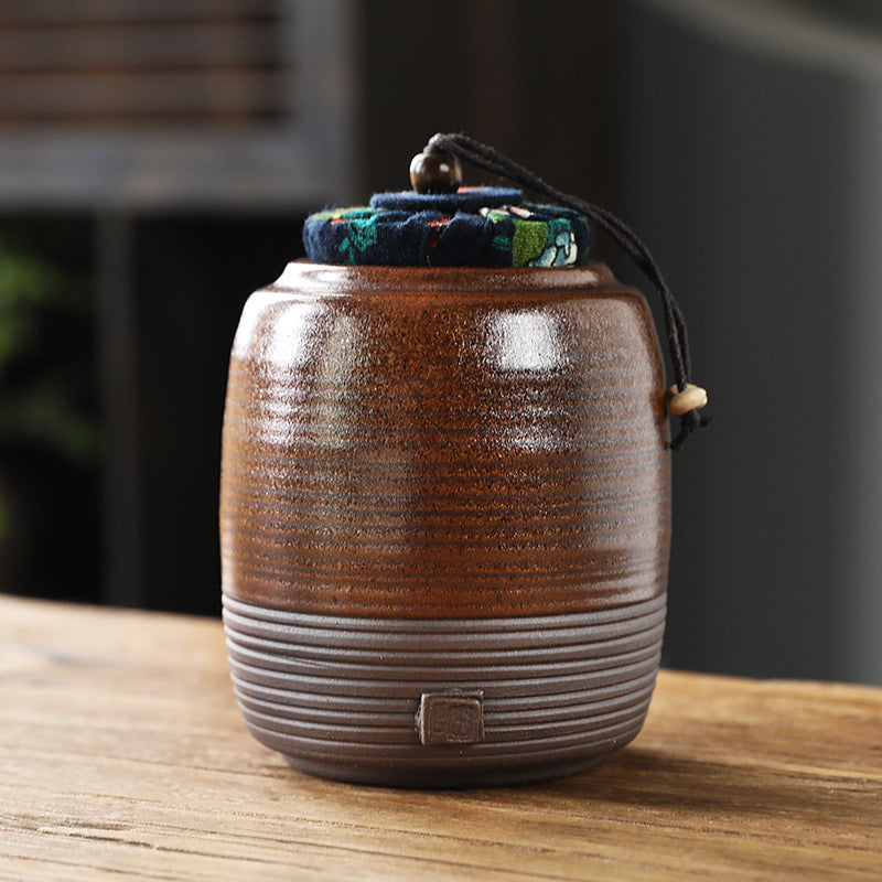 Coarse Pottery Tea Caddy Airtight Container Ceramic Puer Tea Canister