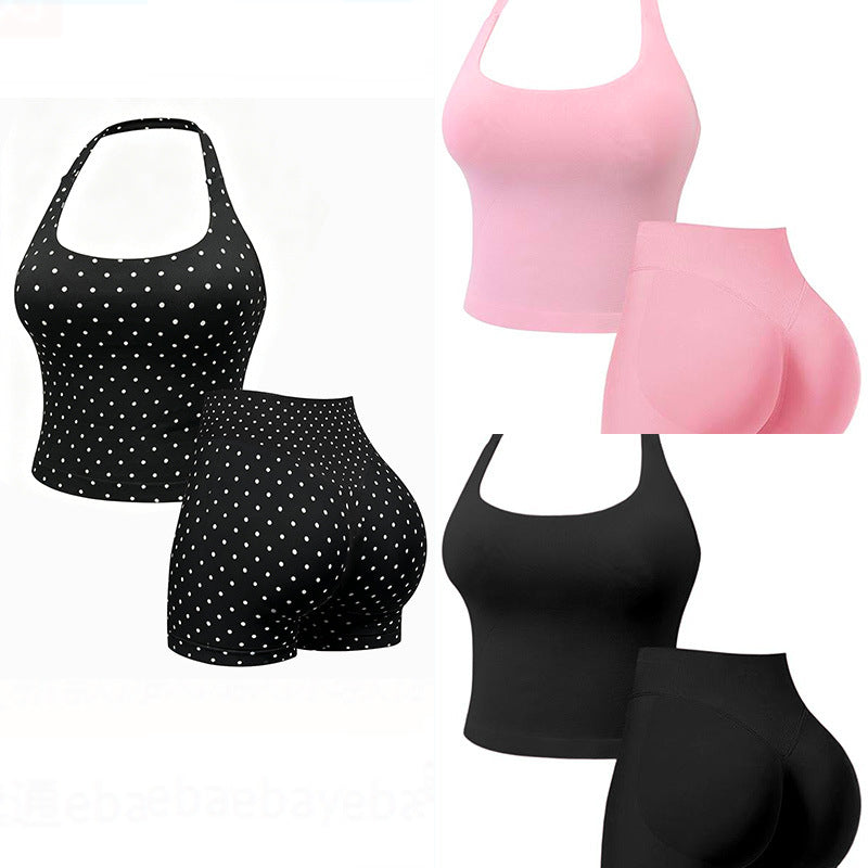 New Halter-Neck Seamless Yoga Backless Camisole And High-Waisted Workout Set