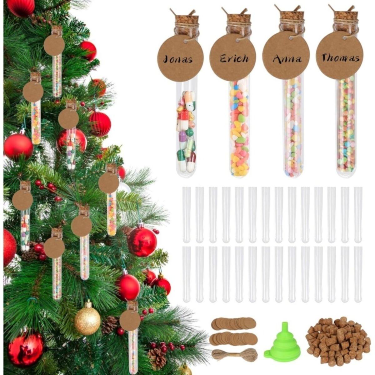 78-Piece Christmas Candy Packaging Set: Christmas Candy Test Tubes For Packaging Christmas Candies, Includes 78 Kraft Paper Labels For Christmas Gifts