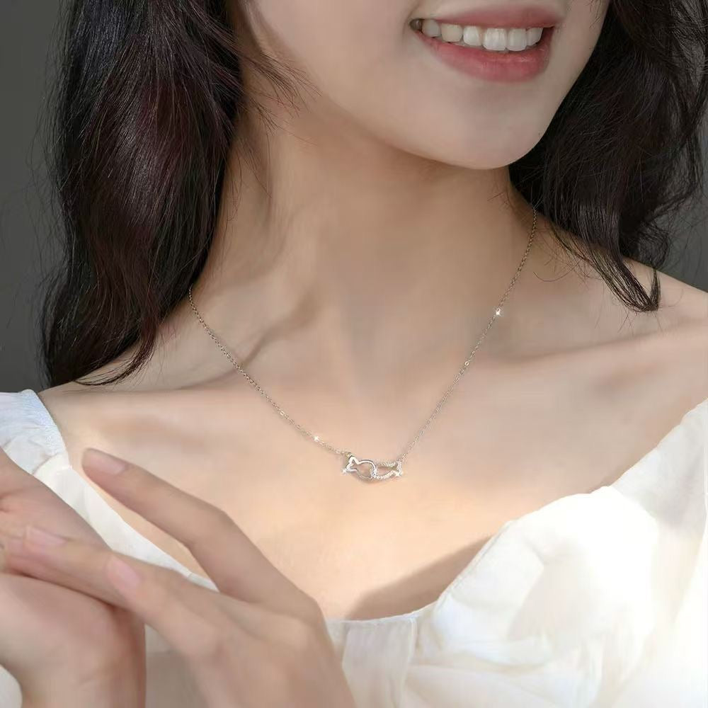 1pcs 999 Sterling Silver Hollow & Paved Fish Necklace, Elegant Trendy Style, Ideal For Birthday & Holiday Gifts