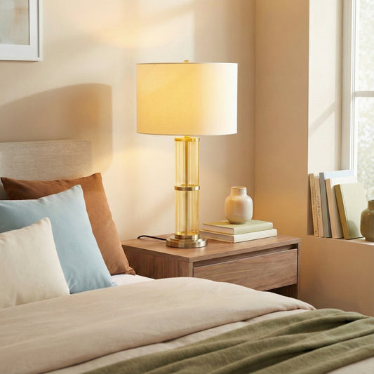 Echo Brushed Nickel Table Lamp With On Off Switch Clear Glass Body  Metal Base