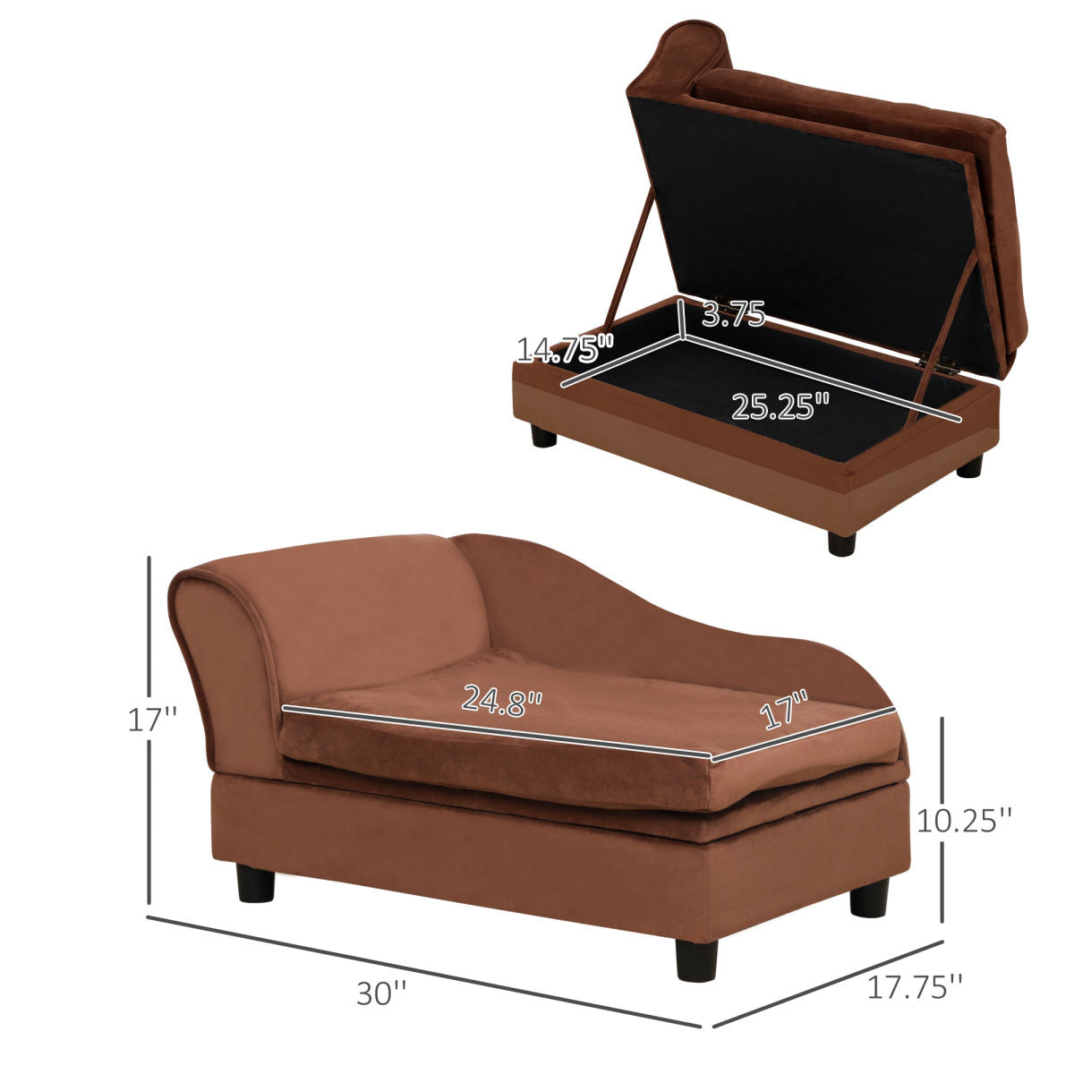 Pet Sofa Bed Couch with Storage, Pet Sofa for Cats and Small Dogs, Brown