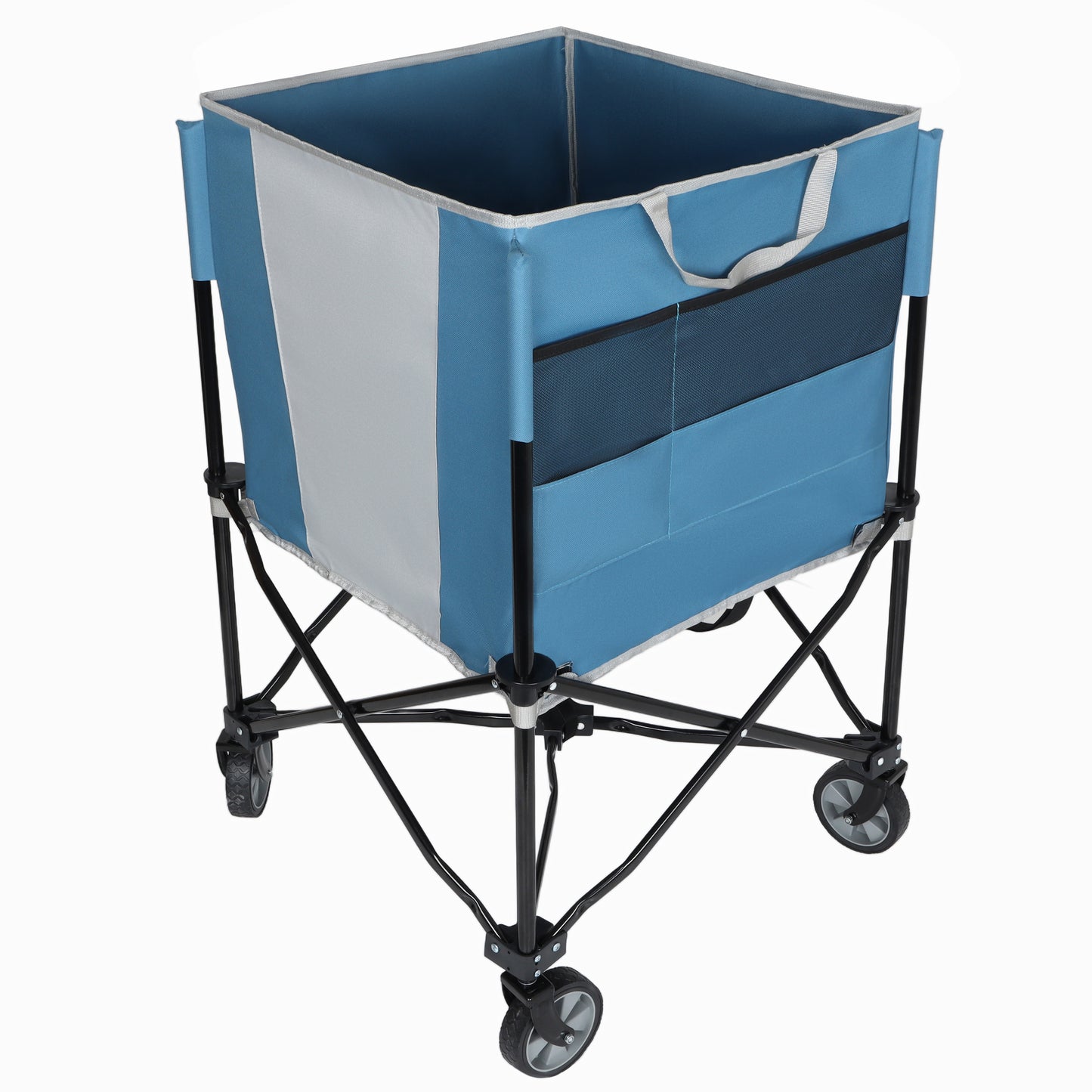 Rolling Ball Storage Cart With Wheels, Collapsible Garage Sports Equipment Organizer For Volleyball Basketball Tennis Toy Storage Multi-Sport Family Gym, Blue Gray