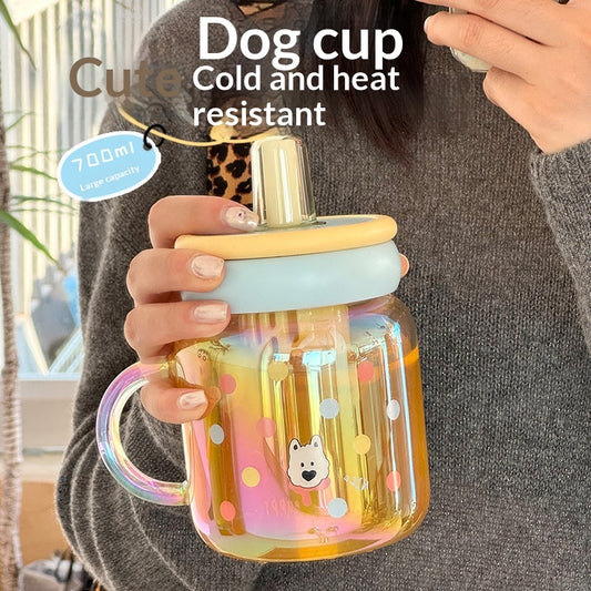 New Large Capacity Glass Cup With Tea Water Separation And A Straw