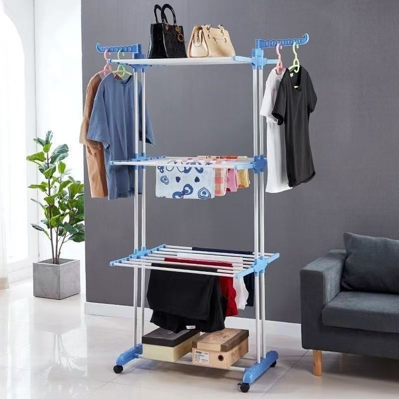 Mobile Multi-layer Folding Double-rod Clothes Hanger