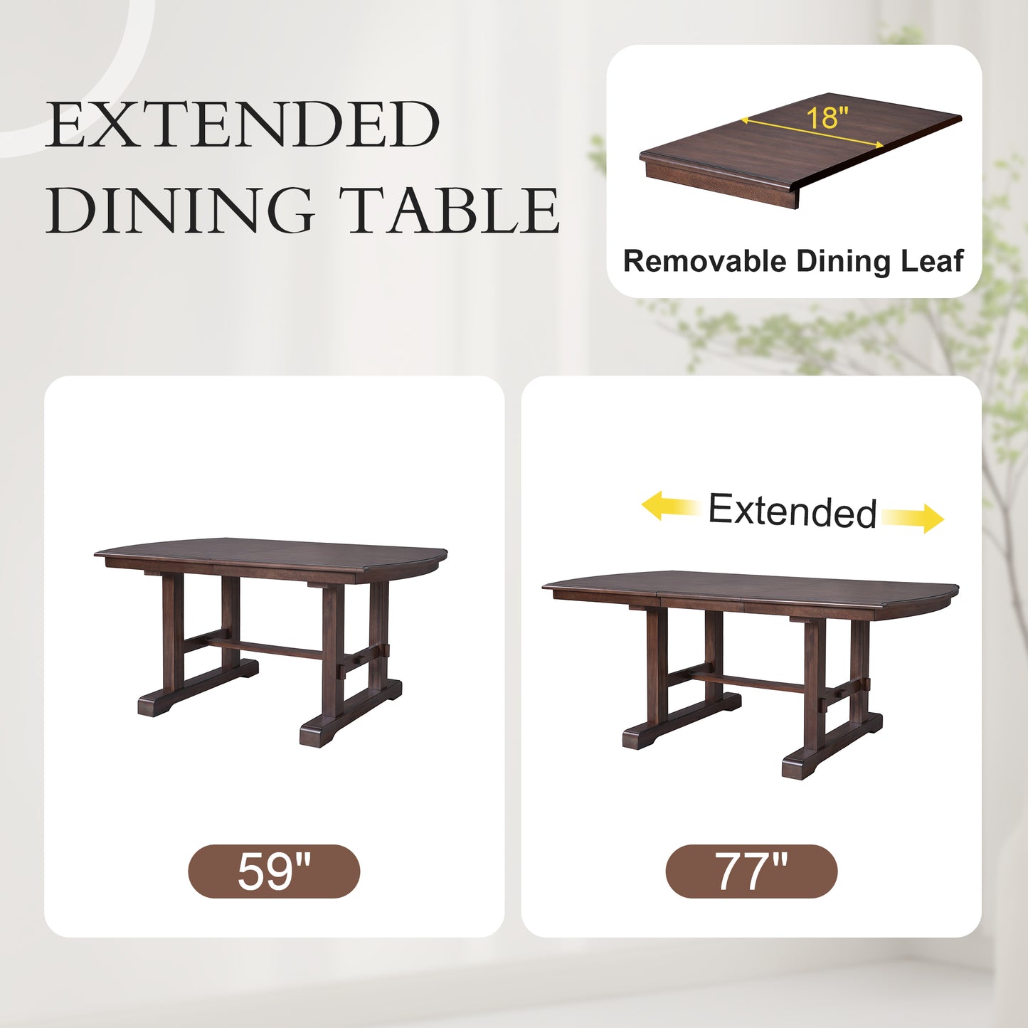 59 -77  Extendable Dining Table, Farmhouse Wooden Kitchen Table With Removable Leaf, Large Expanding Table For 4-8  Cherry