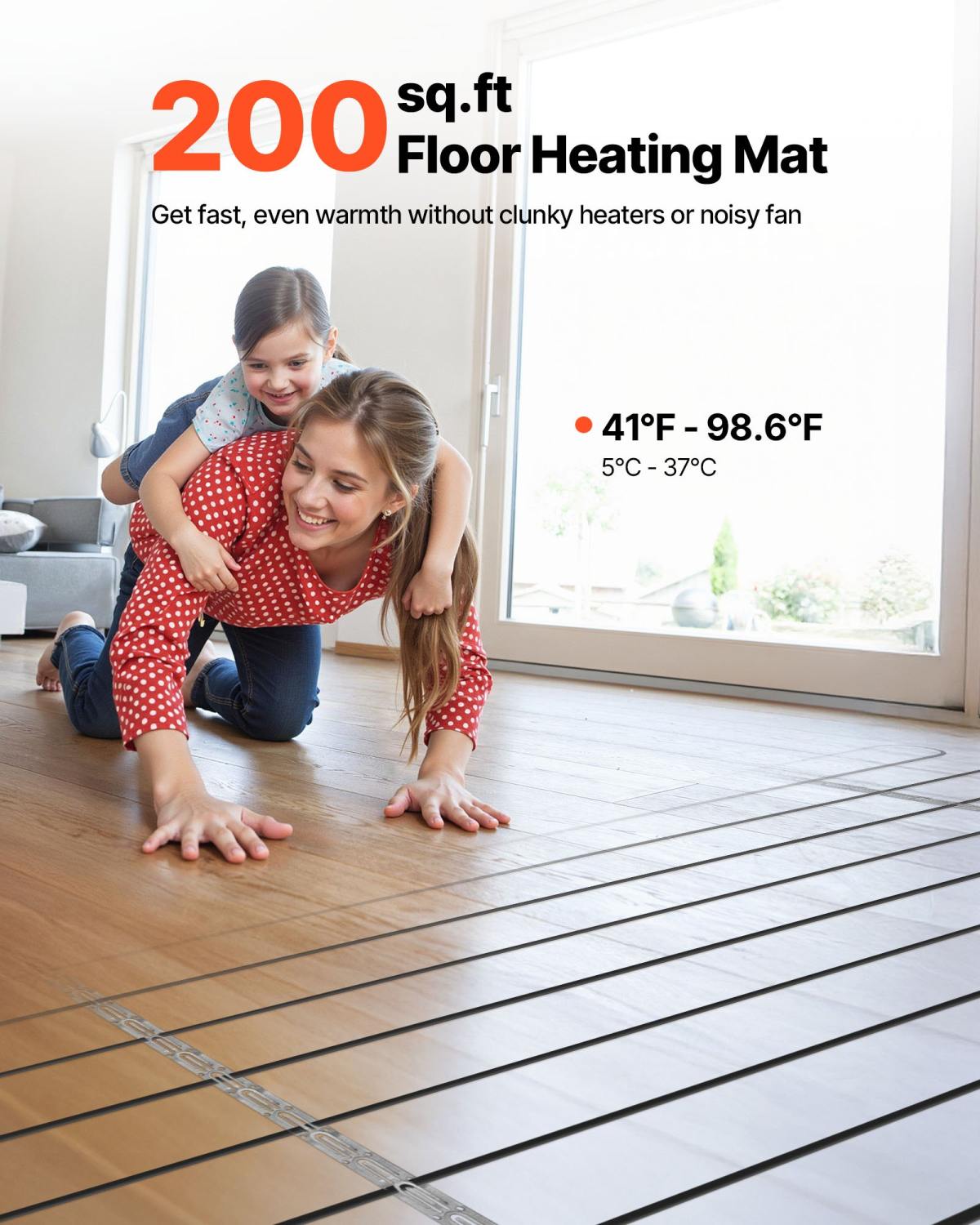 200 Sqft Underfloor Heating Cable Kit, 240V Electric Radiant Heated Floor System, With Smart Control Thermostat & Alarm, Easy Installation For Tile, Stone, Vinyl, Home Improvement