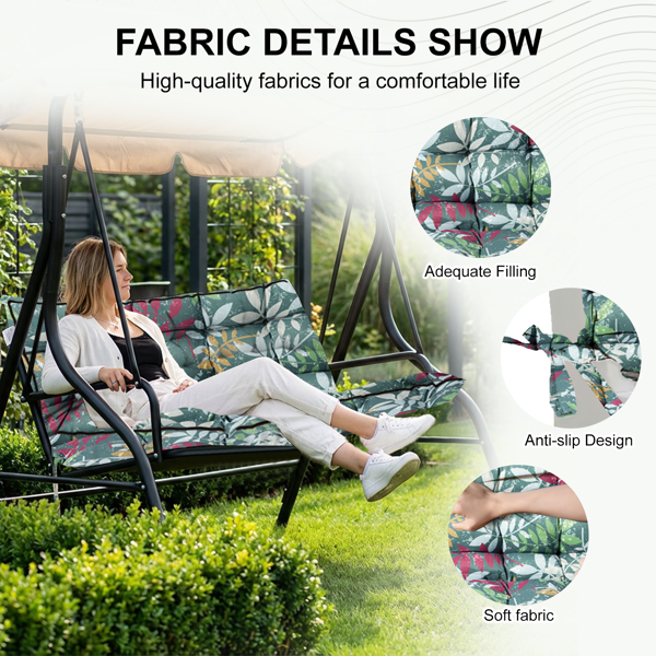 Outdoor Swing Cushions 55 Inch,Waterproof 4in  Thick Porch Swing Cushion Replacement With Backrest And Ties,Comfortable 2-3 Seat Pation Swing Pad For Backyard,Garden,Lawn,Outdoor Furniture Flower