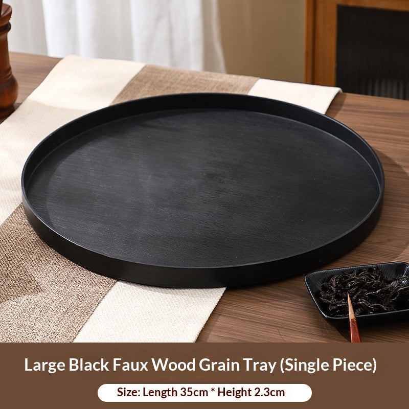 Wood-grain Pattern Round Tray Tea-serving Tray