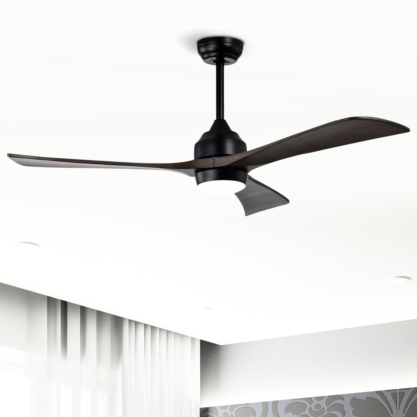 52in Solid Wood Blades Ceiling Fan With Lights Remote Control,Quiet DC Motor 3 Blade Ceiling Fans 6 Speed Levels,Reversible Ceiling Fan, For Patio Living Room, Bedroom, Office,Indoor.  Matte Black