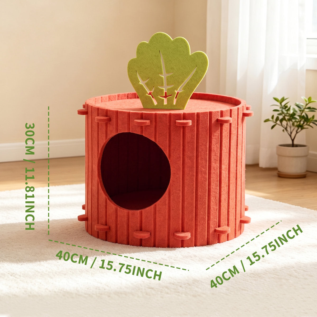 Carrot Shaped Felt Cat Cave Bed, Closed Indoor Cat House, Cozy Hideaway Nest For Small Medium Cats, Scratch Resistant Pet Shelter