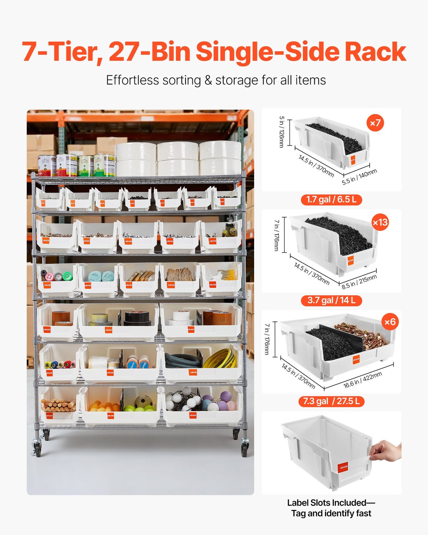 7-Tier Rolling Bin Storage Rack, 26 Organizer Bins, Bin Rack Storage Steel Wire Shelving System With Wheels, Mobile Tool Organizer For Garage, Warehouse, Office, Restaurant, Classroom, Kitchen