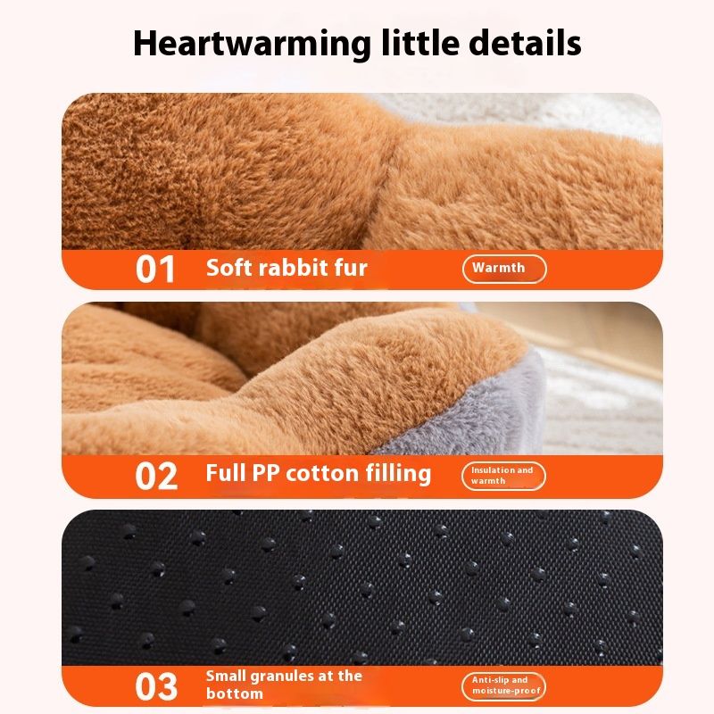 Thick Warm Rabbit Plush Detachable Removable Washable Pet Bed Round Nest