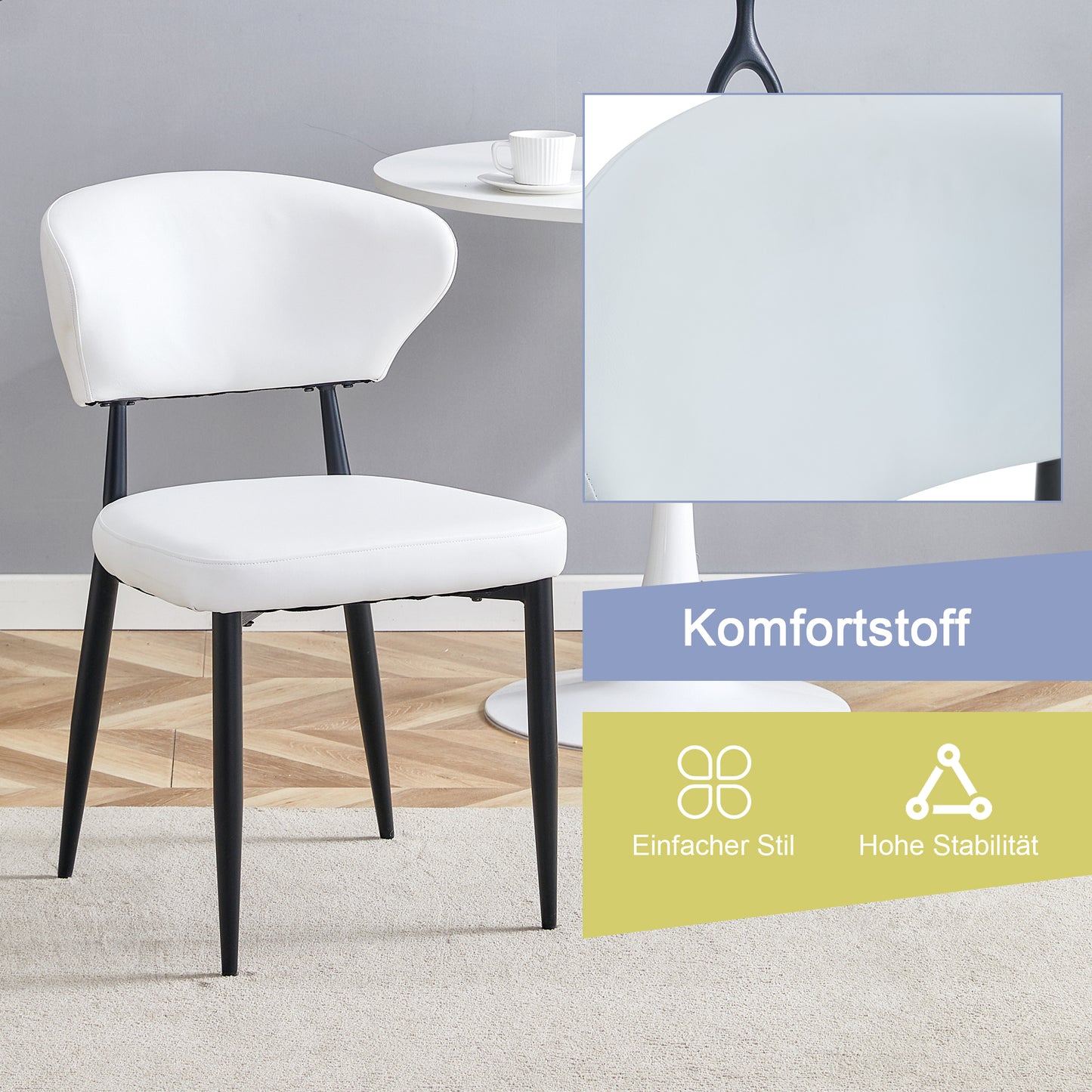 White Minimalist Ergonomic Dining Chair With Curved Backrest, Comfortable In Design Opens Up A New Sitting Posture Full Of Comfort And Simple Eleganz.Im Package Of 2 Chairs.