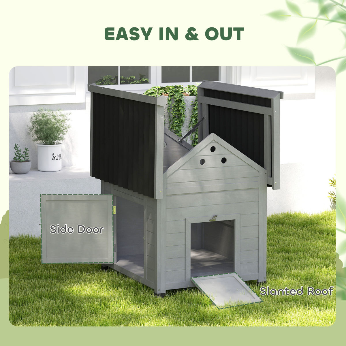 Wooden Pet House With Openable Roof & Double Doors