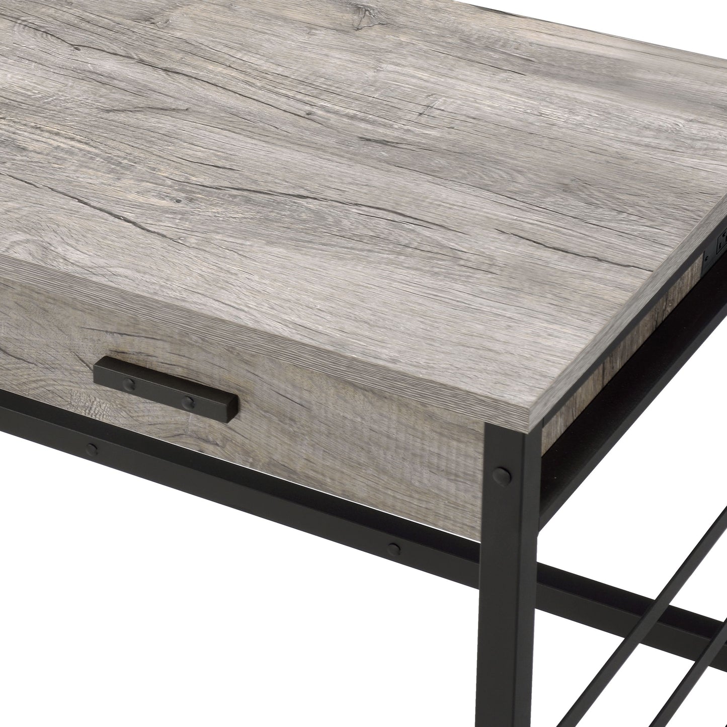 Disho  Light Weathered Oak & Black Finish Writing Desk W USB